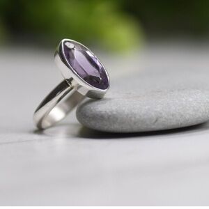 Amethyst Ring, Size 7.5, Natural Amethyst Gemstone, Sterling Silver